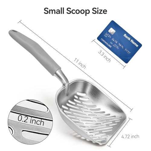 Cat Litter Scoop, Kitty Metal Scooper with Long Handle | Heavy Duty Aluminum Deep Sifter, Rustproof Durable Kitten Poop Shovel for Travel & Small Litter Box - color: Gray, size: Medium