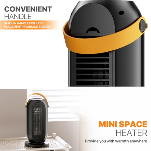 Magshion Portable Electric Heater Small Mini Heaters Indoor Use, 3 Modes Thermostat, 12h Timer Portable Personal Heater PTC Rapid Heater Quick Safety Heating for Office Room Desk Home - size: Round - 1200W - Button