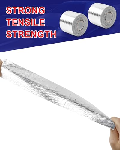 Aluminum Foil Tape, Heat Resistant Tape,Silver Self-Adhesive Heat Shield Reflective Tape for Ductwork, Dryer Vent, HVAC, Hose & Auto Use(0.2MM Thickness,50MM Width,32Ft/Roll), 2 Pack - color: Silver Aluminum Foil Tapes *2