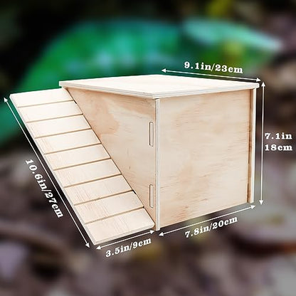 Large Bearded Dragon Hide Cave, Wooden Lizard Hideout with Climbing Ramp, Reptile Habitat with Basking Platform, Tank Accessories for Bearded Dragon Lizard Chameleon Hamster 11.3 x 9.1 x 7.1 Inch - size: 11.3 x 9.1 x 7.1 Inch