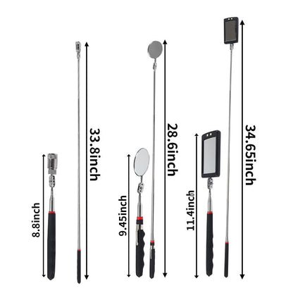 6Pcs Telescoping Magnetic Pickup Tool Set with LED Lights | 4Pcs Round and Square Inspection Mirror Telescoping, 2Pcs Magnet Stick Best Gadgets Gifts for Men - size: 6