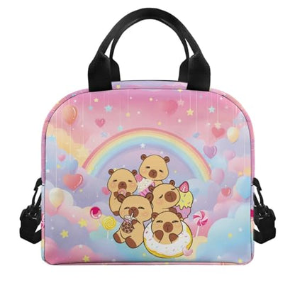 Capybara Kids Lunch Bag : Rainbow Lunch Box Main Compartment Fits Snacks- Keeps Cool- Good for Capybara Cafe, School & Summer Travel - color: Capybara Rainbow