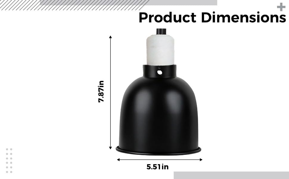 5.5-Inch Deep Dome Reptile Heat Lamp Fixture with On/Off Switch, High Temperature Resistant Ceramic, UVB Infrared Basking Light, US Plug, Black