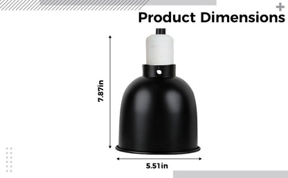 5.5-Inch Deep Dome Reptile Heat Lamp Fixture with On/Off Switch, High Temperature Resistant Ceramic, UVB Infrared Basking Light, US Plug, Black