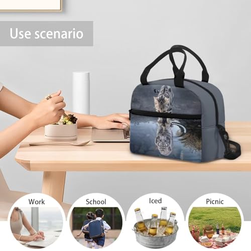 Cat Tiger Insulated Lunch Bag for Girls Boys 4-6 8-10 12-14 Crossbody Lunch Box Tote Lunchbag Purse Leakproof Cooler Bag Meal Bento Bags for Men Women Office Work School - color: Cat Tiger