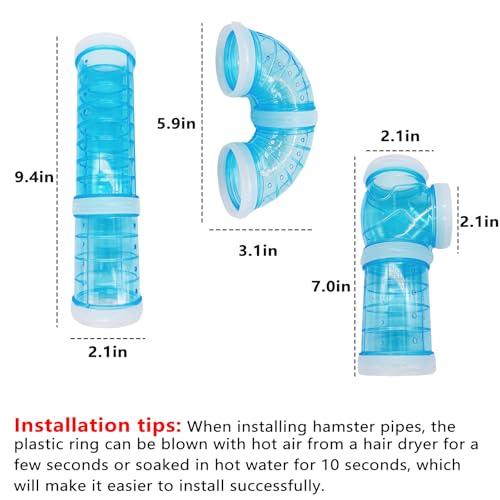 8PCS Hamster Tunnel Tube DIY Assorted Toy Transparent Adventure Pipe Playground Excercise Set for Mouse Syrian Hamster Gerbil Rat (Blue) - color: Blue