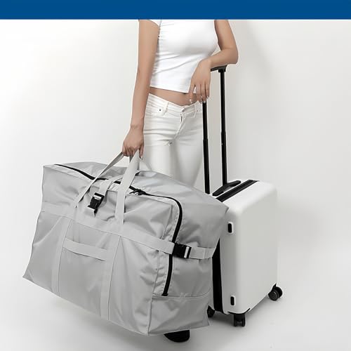 Large Duffel Bag, Waterproof Carry on Weekend Overnight Storage Bag over Luggage for Airline, Travel, Camping, Moving - color: 120L-Grey