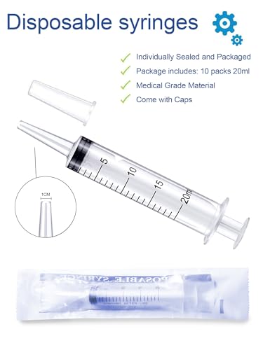 20ml Plastic Syringe 5 Pack, Measuring Syringe Tools, Oral, Scientific Labs, with Cap