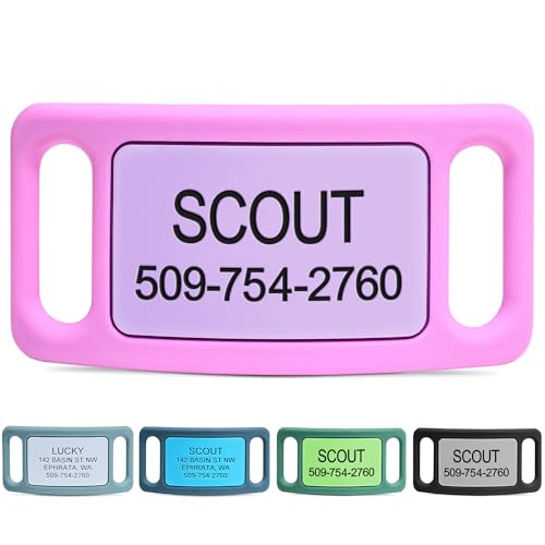 GoTags Silent Dog Tag, Personalized Engraved Silicone and Cat Pet ID Tags | Soundless Quiet Slide On Nameplate for Collars with Name and Number, No More Jingling Tags (Pink, Large) - color: Original Pink, size: Large (Pack of 1)