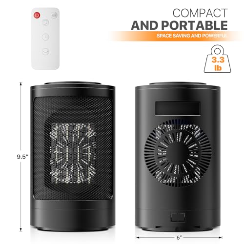 Magshion Portable Electric Space Heater, 1500W Electric Heaters Indoor Portable with Thermostat, PTC Fast Heating Small Heater with Remote for Bedroom, Office and Indoor Use - size: Round - 1500W - Remote