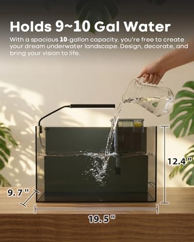 10 Gallon Aquarium Set Glass Fish Tank, Heater Self Cleaning System Filter with Media Bright Light Cleaning Tool, Leak-Proof Clear Rimless Betta Tropical Freshwater Fish - size: 10 Gallon