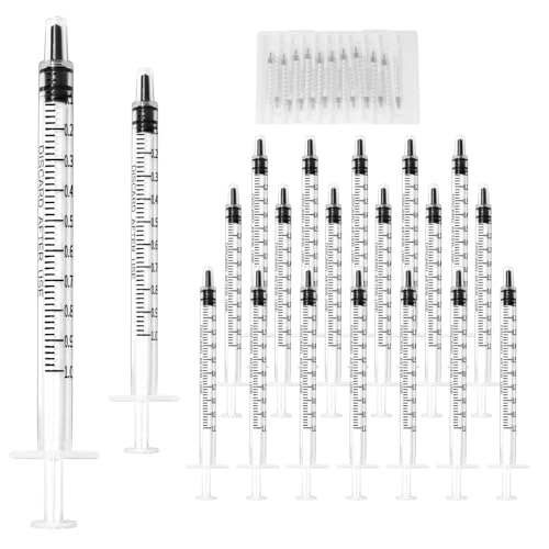 20 Pack 1ml Syringe for Liquid, 1cc Plastic Small Syringes for Scientific Labs, Measuring Liquids, Feeding Pets, Medical Student, Oil or Glue Applicator, Non-Sterile, No Needle - size: 1ml Syringes-20pcs