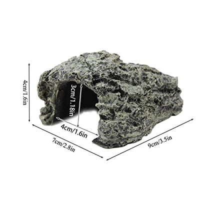 Reptile Rock Hide Cave, 1.6 in Inner Diameter, Small | Simulation Stone Appearance, Aquarium Habitat Decoration, Lizard Turtle Amphibian Enclosure, Tortoise Habitat Accessory - size: 3.5 x 2.8 x 1.6 in
