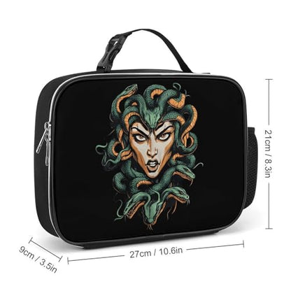 Medusa with Snakes Insulated Lunch Bag Polyester 27x21x9cm | Makeup Storage Tote with Removable Handle and Mesh Side Pocket for Women Men Work Picnic Travel