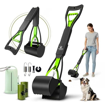 SHAZORY Pooper Scooper for Dogs & Cats – Long Handle, Heavy-Duty Design with Bag Dispenser, Poop Scooper for Large Dogs, Dog Poop Scoop for Yard, Portable for Pet Parents & Dog Walkers (28") - size: 28"