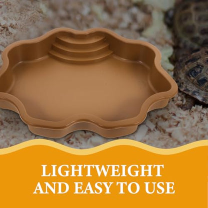 Reptile Water Bowl for Soaking and Feeding, Large Capacity Turtle Bathing Pool Dish, Brown-Yellow Textured Plastic Terrarium Bowl for Outdoor and Indoor Use
