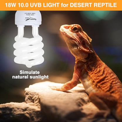 UVB Reptile Light UVA UVB Bulb, 10.0 18W UVB Light for Reptiles Bearded Dragons, UVA UVB Reptile Light Bulb Reptile Lamp for Bearded Dragon Lizards Turtles Snakes Geckos Desert Reptile Tank - size: 10.0-5.51 Inch
