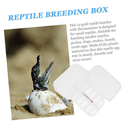 Reptile Hatching Box with Compartments Transparent Design for Easy Visibility Lightweight Incubation Tray for Lizards Snakes and Eggs Includes Temperature Gauge
