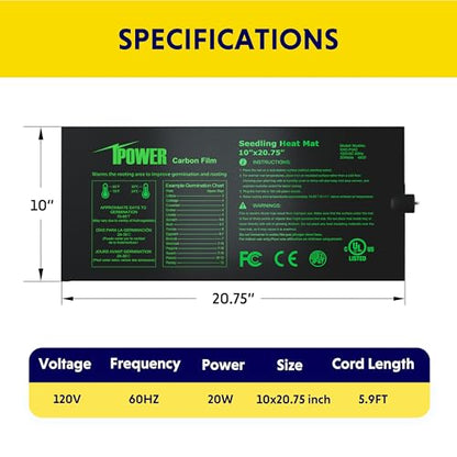 iPower 10"x20.75" Seedling Heat Mat and Digital Thermostat Combo Set, Warm Hydroponic Heating Pad for Germination, Indoor Gardening, Greenhouse - size: 10" x 20.75", style: with Controller