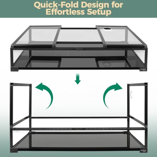 70 Gallon Full Glass Reptile Tank, 40" x 20" x 20" Quick Fold Reptiles Enclosure with Waterproof Base, Top Screen Ventilation, Front Opening Large Terrarium for Bearded Dragon, Ball Python, Snake - size: 40" x 20" x 20"