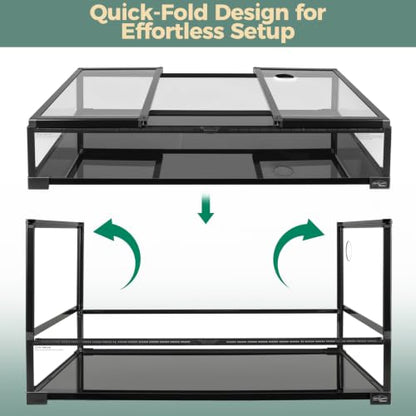 70 Gallon Full Glass Reptile Tank, 40" x 20" x 20" Quick Fold Reptiles Enclosure with Waterproof Base, Top Screen Ventilation, Front Opening Large Terrarium for Bearded Dragon, Ball Python, Snake - size: 40" x 20" x 20"