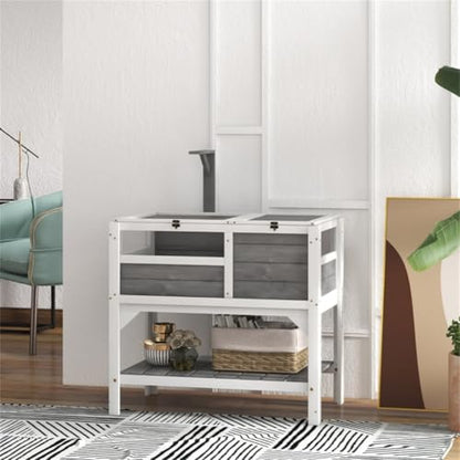 Reptile Enclosure with Shelf, 40.5”H Tortoise Habitat with Lockable Top, Lamp Stand, Acrylic Windows & Waterproof Tray for Lizard, Snake, Bearded Dragon - Easy Assembly - color: P-3