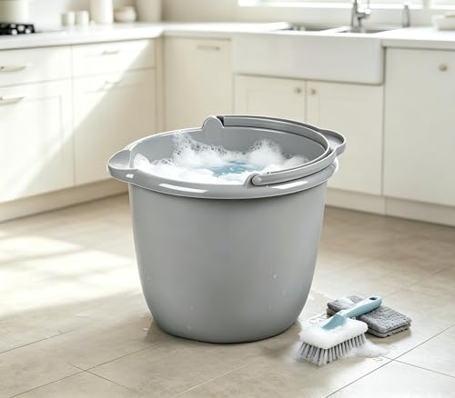 (1 Pack) 10 Qt Round Utility Bucket, Comfort Handle, Plastic.10 Qt Spout Pail Classic Titanium | Gray Round Utility Bucket
