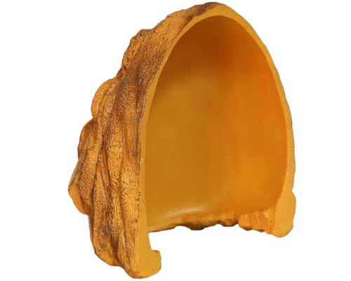 Reptile Rock Hide Cave Hiding Place,Rock Basking Platform,Terrarium & Aquarium Decor,Reptile hideout,Great for Lizards,Snakes,Turtles,Geckos,Frogs,Amphibians,Small Animals - Lagrge Size(Yellow-Orange) - style: StyleA-Yellow(Large Size)