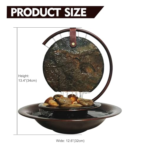Pamopamo Indoor Tabletop Waterfall Moon Fountain, Home Décor Soothing Rain Sound Meditation Relaxing Fountains, Nature Slate Water Feature with Light for Room Office Desktop Decoration-13 Tall - size: Moon Fountain