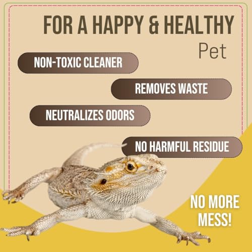 Bearded Dragon Tank Cleaner Spray, 32oz – Non-Toxic, No-Rinse, Made in USA | Fast-acting formula removes waste and odors from cages, tanks and terrariums for easy bearded dragon habitat cleaning.