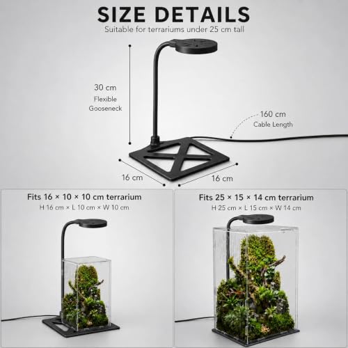 Jumping Spider Enclosure LED Light, 360 Degree Full Spectrum Reptile Enclosure Lights, Jumping Spider Enclosure Accessories for Potted Plants Succulents Miniature Landscape. (Black) - color: Black