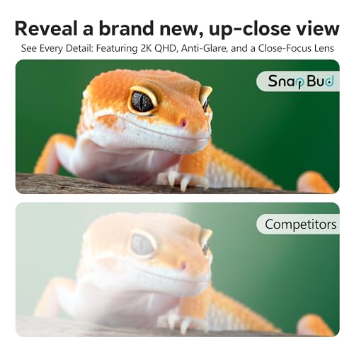 3MP 2K AI Reptile Aquarium Camera, Close-Focus Lens for Fish Tank Terrarium | Angle Magnetic Mount, Dual-Band Wi-Fi 2.4 GHz/5 GHz, 24/7 Recording, Anti-Glare and No Reflection, for Lizards and Snakes