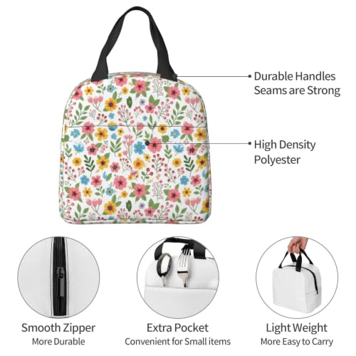 Adult Flower Print Insulated Lunch Box Cooler | Flower Pink, Waterproof Nylon Thermal Tote, Lightweight Portable Cooler for Daily Commute - color: Pattern (844)