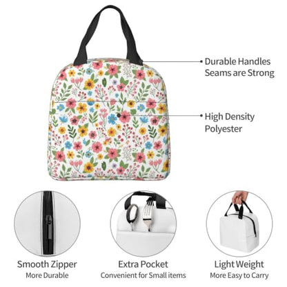 Adult Flower Print Insulated Lunch Box Cooler | Flower Pink, Waterproof Nylon Thermal Tote, Lightweight Portable Cooler for Daily Commute - color: Pattern (844)