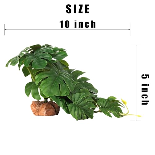 Fake Monstera Reptile Terrarium Plants for Ball Python Snake Gecko | Reptile Artificial Plants, Fits Bearded Dragon Crested Gecko Lizard Frog Tortoise Tank Enrichment - color: A-fake Monstera