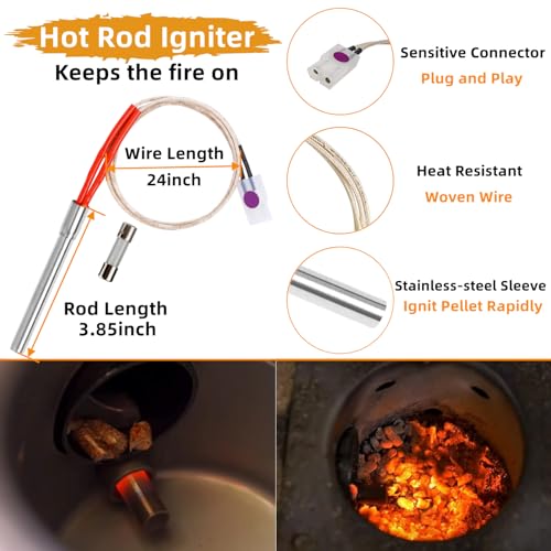 Digital Temperature Controller Replacement Parts BAC236 for Traeger Grills | Upgrade Control Board Replacement Parts for Traeger Pellet Smokers, with 7" RTD Temperature Sensor Probe and Hot Rod Igniter