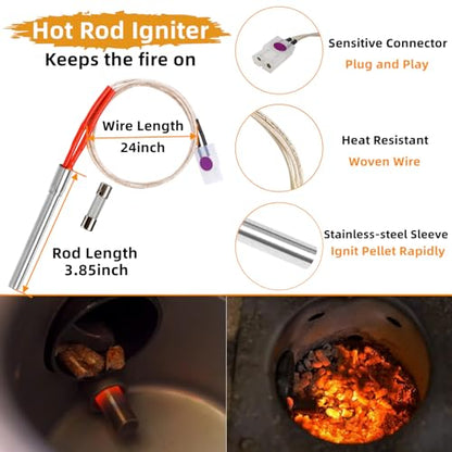 Digital Temperature Controller Replacement Parts BAC236 for Traeger Grills | Upgrade Control Board Replacement Parts for Traeger Pellet Smokers, with 7" RTD Temperature Sensor Probe and Hot Rod Igniter