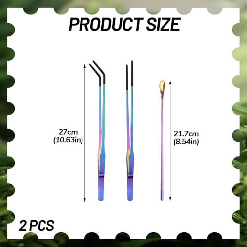 Reptile Feeding Tongs Set with Rubber Tip - 10.6" Stainless Steel Straight & Curved Tweezers and Feeding Spoon for Bearded Dragons, Lizards, Snake, Frog