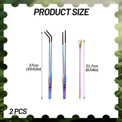 Reptile Feeding Tongs Set with Rubber Tip - 10.6" Stainless Steel Straight & Curved Tweezers and Feeding Spoon for Bearded Dragons, Lizards, Snake, Frog