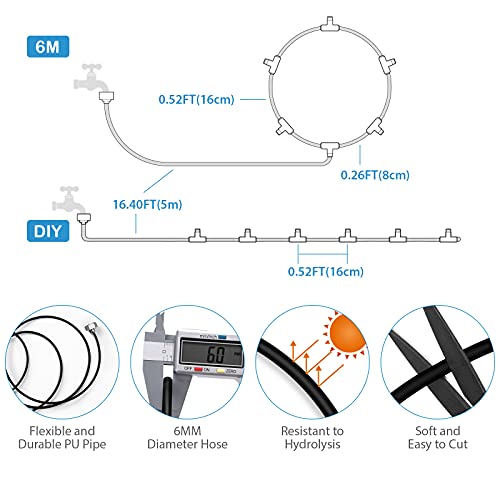 lifeegrn Misting Cooling System: Outdoor Mister System for Patio, 20 FT Misting Line+5 Mist Nozzles+3/4" Brass Adapter Garden Trampoline Greenhouse - size: 20 FT
