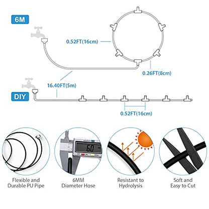lifeegrn Misting Cooling System: Outdoor Mister System for Patio, 20 FT Misting Line+5 Mist Nozzles+3/4" Brass Adapter Garden Trampoline Greenhouse - size: 20 FT
