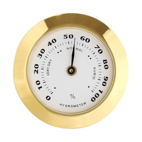 38mm Golden Upgraded Hygrometer Humidity Meter Mini Round Glass Analog Hygrometer Suitable for Humidors Guitar Violin Thermometer for Weather with Probe