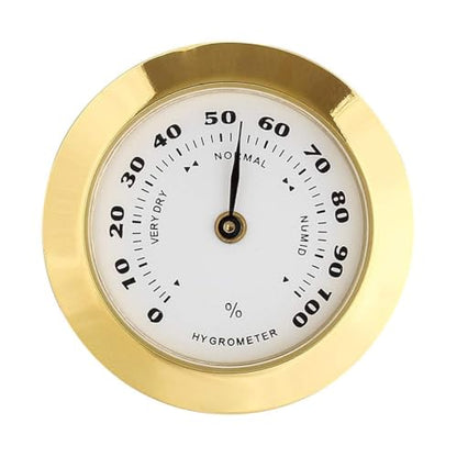 38mm Golden Upgraded Hygrometer Humidity Meter Mini Round Glass Analog Hygrometer Suitable for Humidors Guitar Violin Thermometer for Weather with Probe