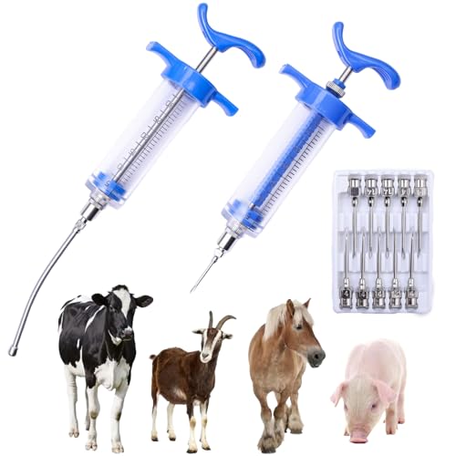 2Pcs 30ML Livestock Syringe, Reusable Adjustable Goat Drench Syringe, with 1 Drench Nozzle 10 Needles, Suitable for Medium And Large Poultry Such As Pigs, Sheep, Cattle, Horses, Etc - size: 30ML