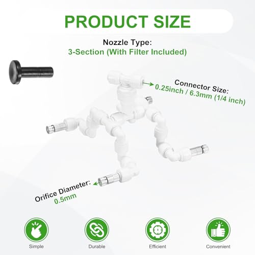 M METERXITY Reptile Mister Nozzles, 0.5mm Pore Copper 1/4" Four-Head Reptile Misting Spray Nozzle with filter Plug for Terrarium/Vivarium, 360 Degree Adjustable Nozzle [White]