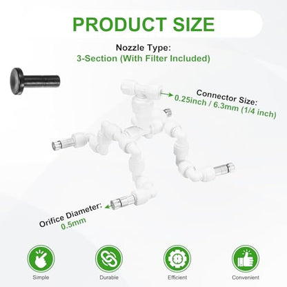 M METERXITY Reptile Mister Nozzles, 0.5mm Pore Copper 1/4" Four-Head Reptile Misting Spray Nozzle with filter Plug for Terrarium/Vivarium, 360 Degree Adjustable Nozzle [White]