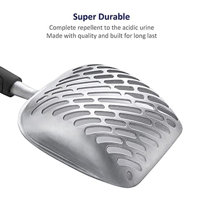Cat Litter Scoop, Aluminum Alloy Sifter, Kitty Metal Scooper, Deep Shovel with Diagonal Sifting Hole, Long Handle, Kitten Poop Lifter for Litter Box, Large Size, Black Handle - color: #06 Black, size: Large