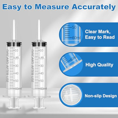 60ml Syringe with Measurement for Scientific Labs, Feeding Pets, Refilling and Measuring Liquids,Dispensing,with Cap (3PCS, 60ml) - size: 3PCS-60ml