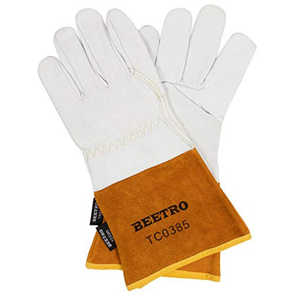BEETRO Working Gloves 2 Pairs, Tig Welding Cowhide Split Leather, Heat/Fire Resistant BBQ/Warehouse/Heavy Duty/Animal Handling Glove, Extremely Soft and Flexible - size: 2 pairs