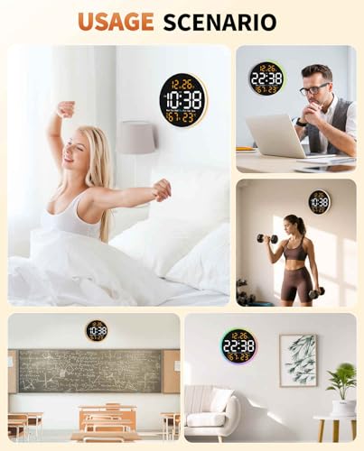 10 Inch Large Digital Wall Clock with 9 Color Changing Remote Control, Date Week Temperature, Auto Brightness Dimmer Big Clock Night Lights,Orange - color: Orange